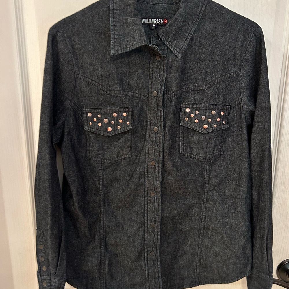 William Rast Dark Denim Shirt with Studded Pockets
